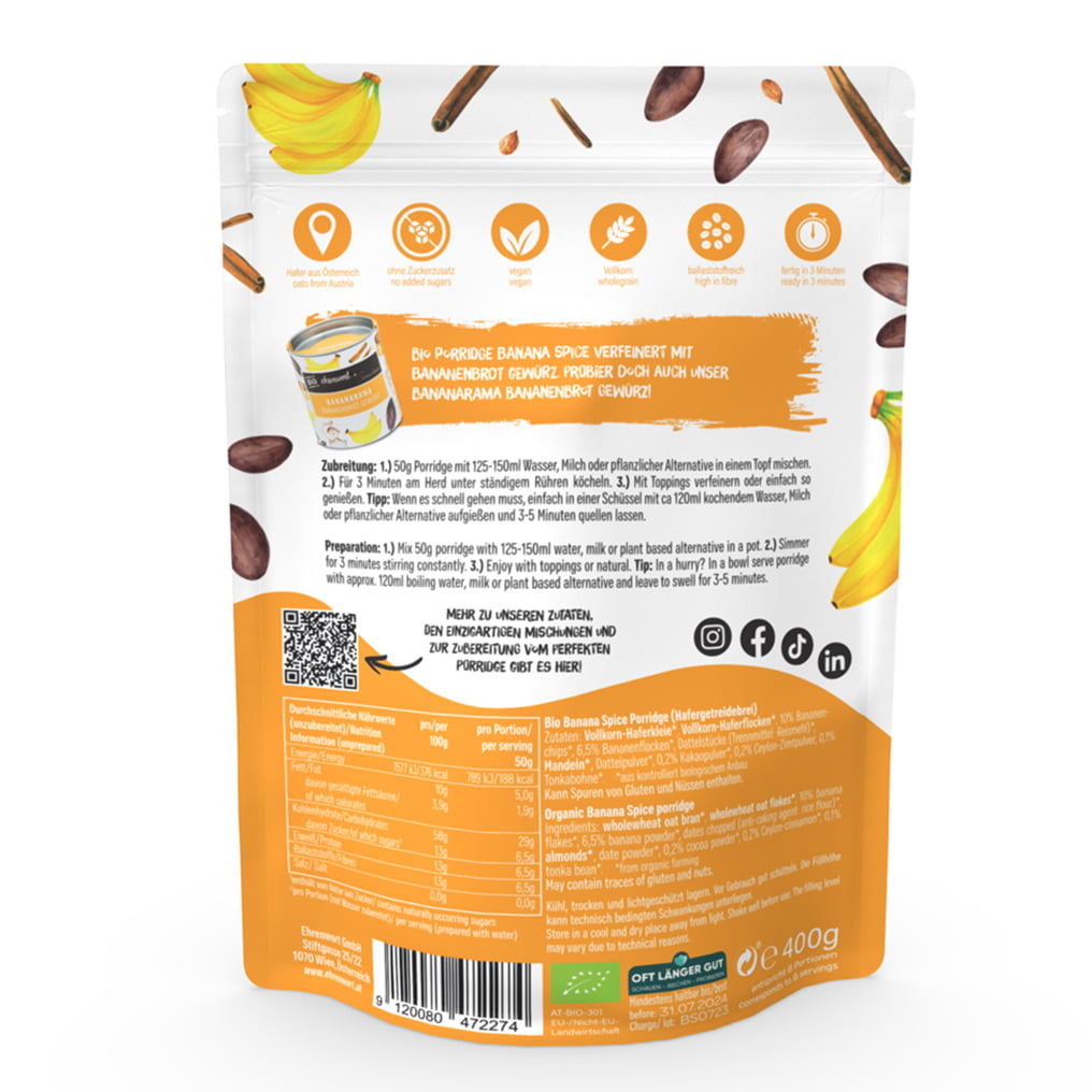 ehrenwort Banana Spice Porridge Rückseite