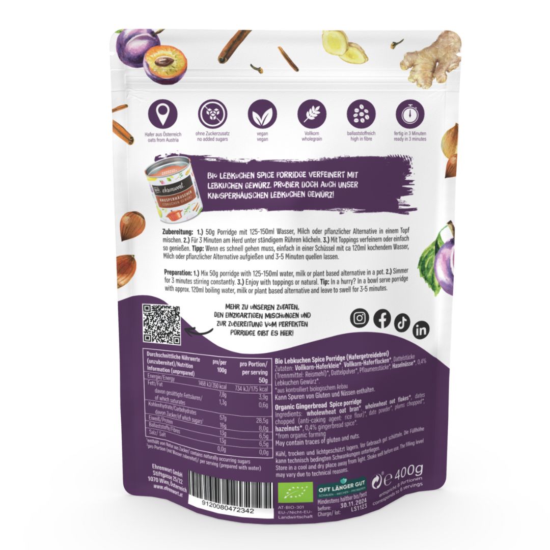BIO Lebkuchen Spice Porridge Produktabbildung Rückseite